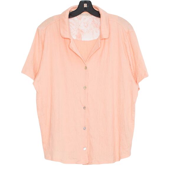 Soft Surroundings Top Crinkle Cottage Minimalist Preppy Boho Button Up Large - Picture 1 of 5